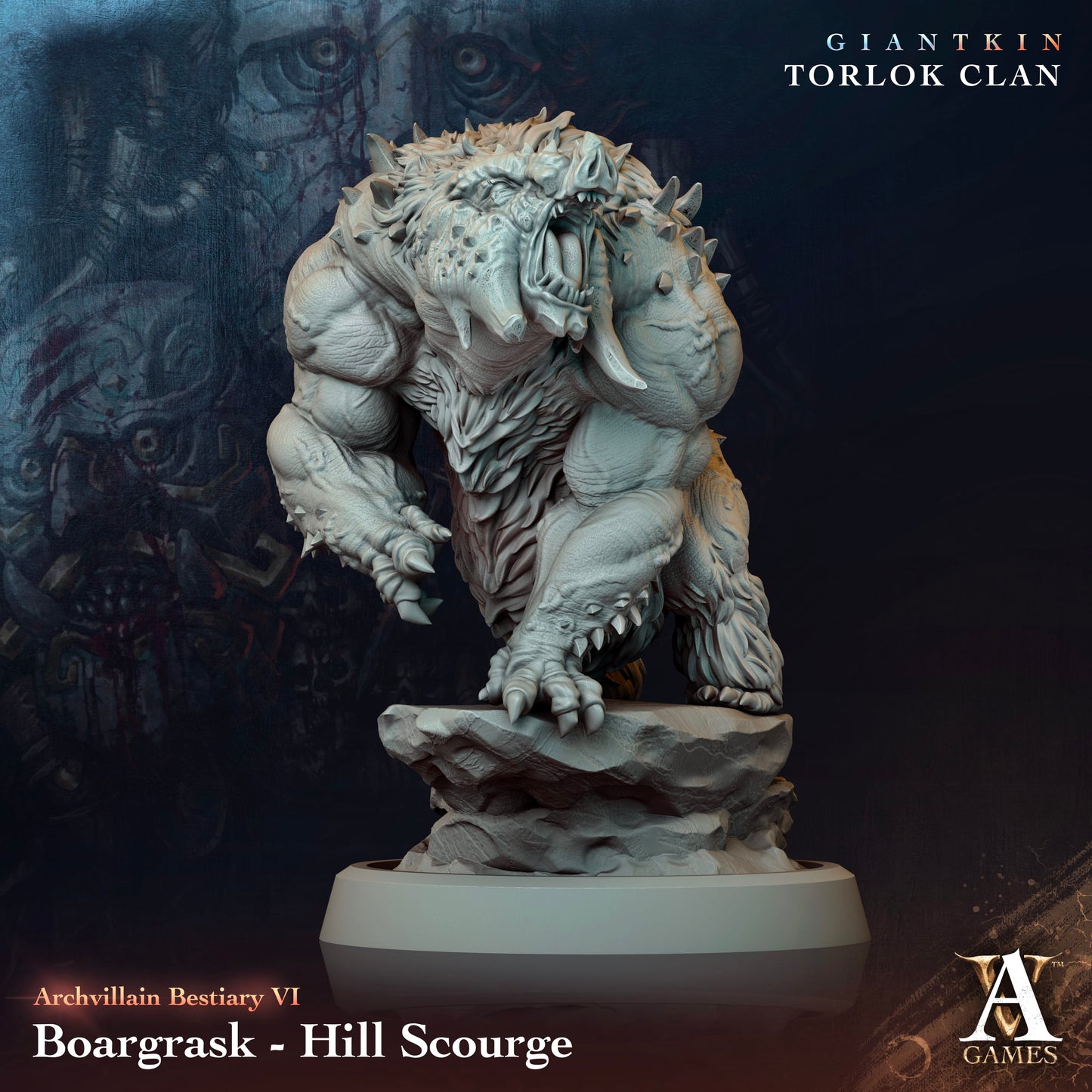 3D Printed Archvillain Games Archvillain Bestiary Vol. VI Boargrask - Hill Scourge 28 32mm D&D - 3D Printing Boss
