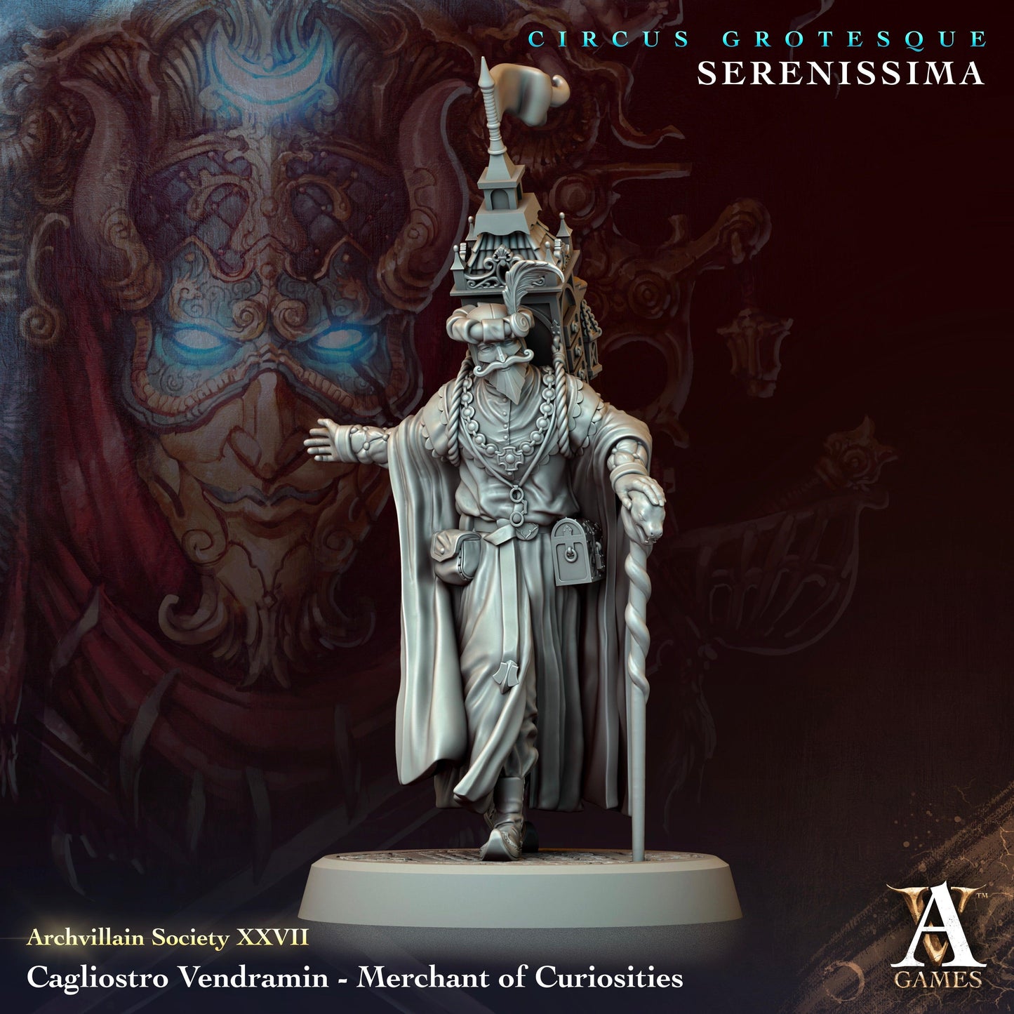 3D Printed Archvillain Games Archvillain Society Vol. XXVII Cagliostro Vendramin - Merchant of Curiosities 28 32mm D&D - 3D Printing Boss