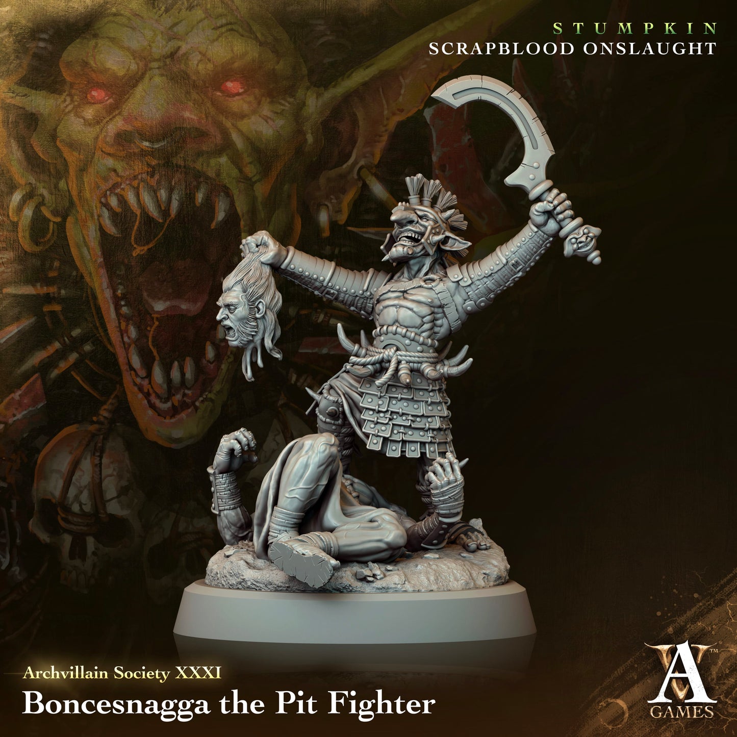 3D Printed Archvillain Games Archvillain Society Vol XXXI - Boncesnagga The Pit Fighter 28mm 32mm D&D - 3D Printing Boss