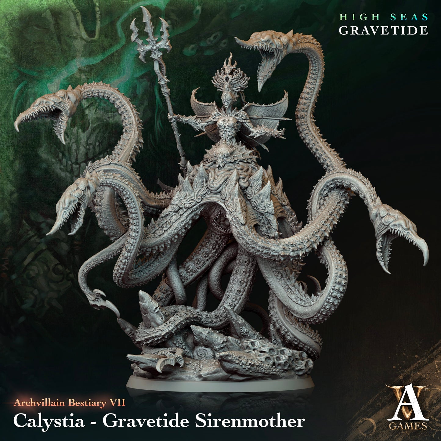 3D Printed Archvillain Games Calystia Gravetide Sirenmother Archvillain Bestiary Vol VII 28 32mm D&D - 3D Printing Boss
