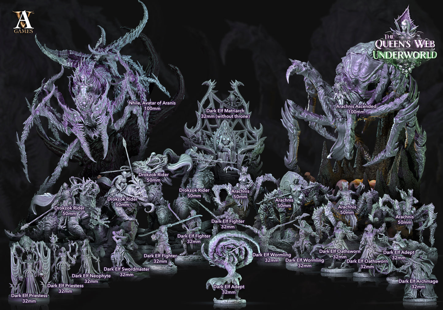 3D Printed Archvillain Games Dark Elves Divine The Queen's Web Underworld 28 32mm D&D - 3D Printing Boss