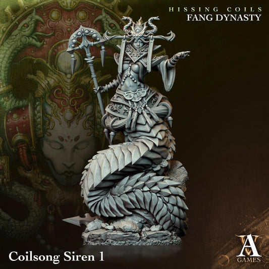 3D Printed Archvillain Games Hissing Coils - Fang Dynasty Coilsong Siren 28 32mm D&D - 3D Printing Boss