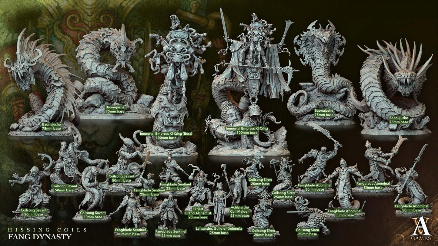 3D Printed Archvillain Games Hissing Coils - Fang Dynasty Coilsong Siren 28 32mm D&D - 3D Printing Boss