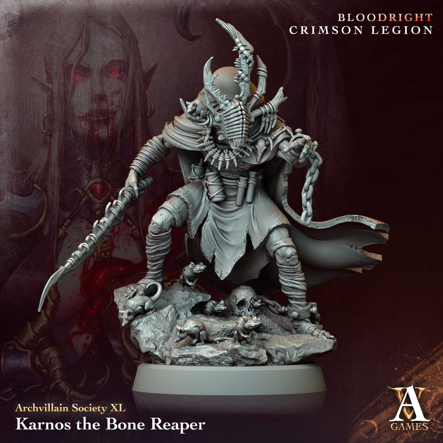 3D Printed Archvillain Games Karnos - The Bone Reaper Archvillain Society Vol. XL 28 32mm D&D - 3D Printing Boss