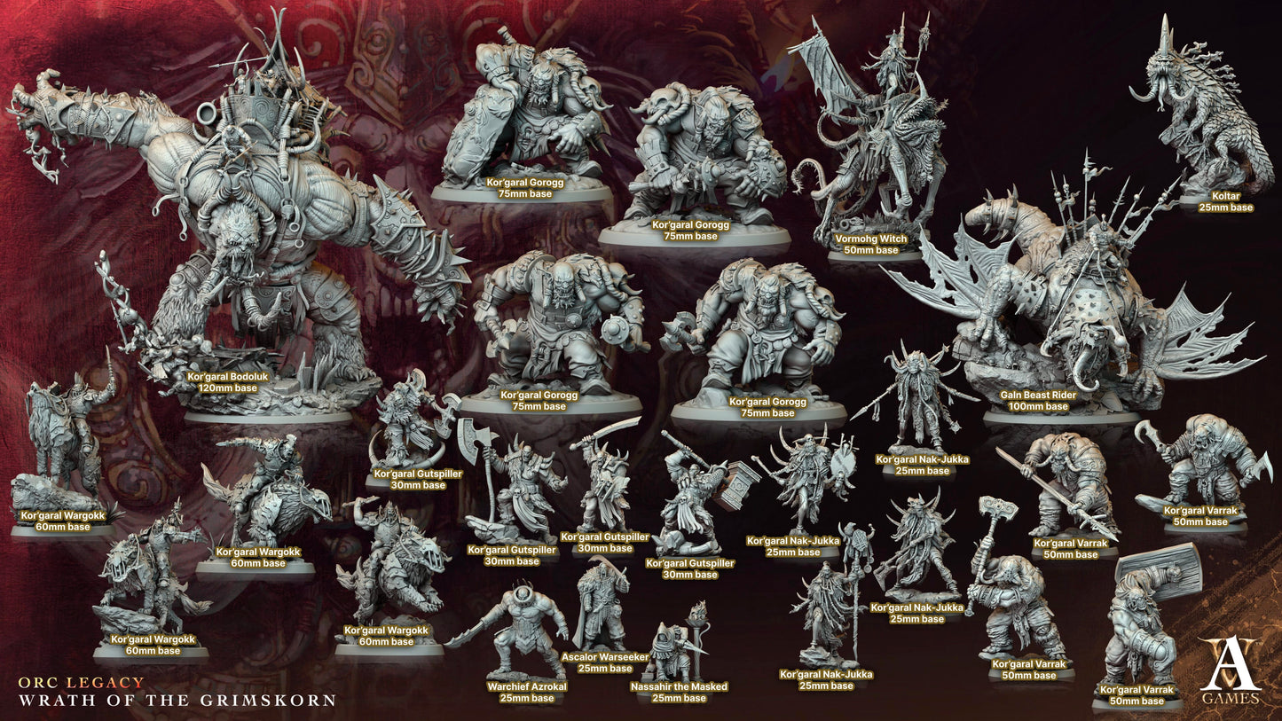 3D Printed Archvillain Games Kor’garal Bodoluk Orc Legacy Wrath of the Grimskorn 28 32mm D&D - 3D Printing Boss
