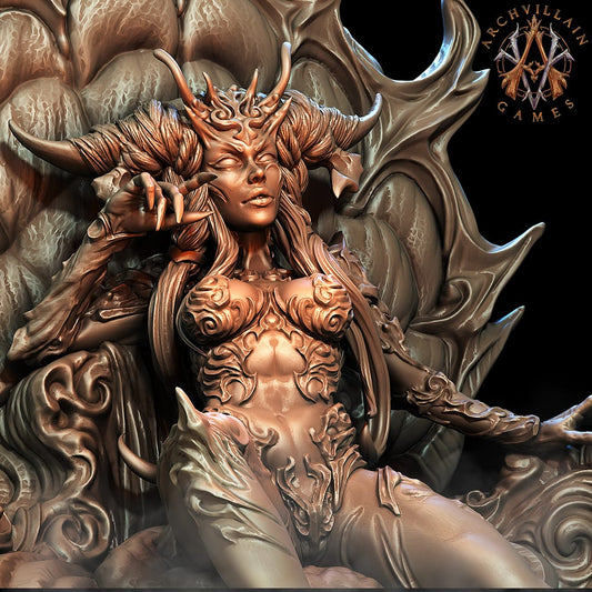 3D Printed Archvillain Games - Queen Naamah on Throne 28mm 32mm D&D - 3D Printing Boss