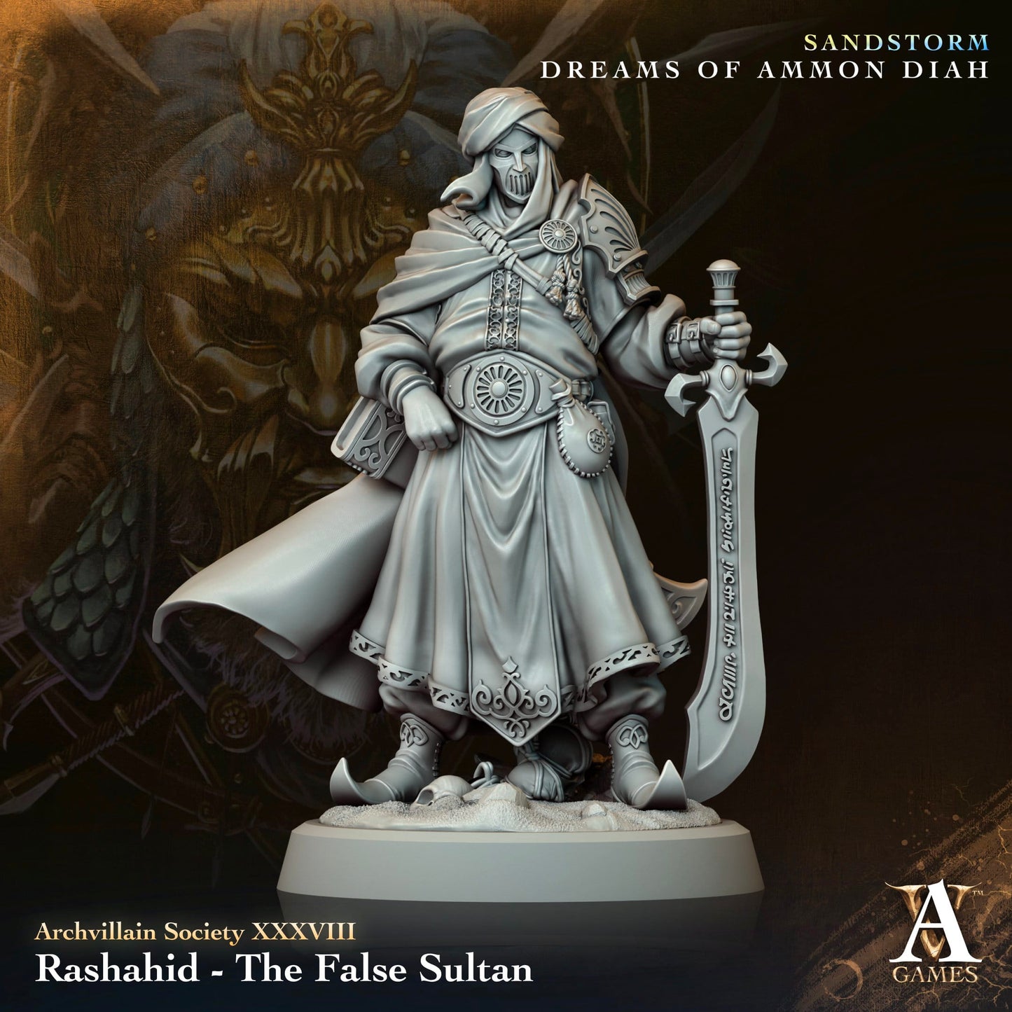 3D Printed Archvillain Games Rashahid The False Sultan Archvillain Society Vol XXXVIII 28 32mm D&D - 3D Printing Boss