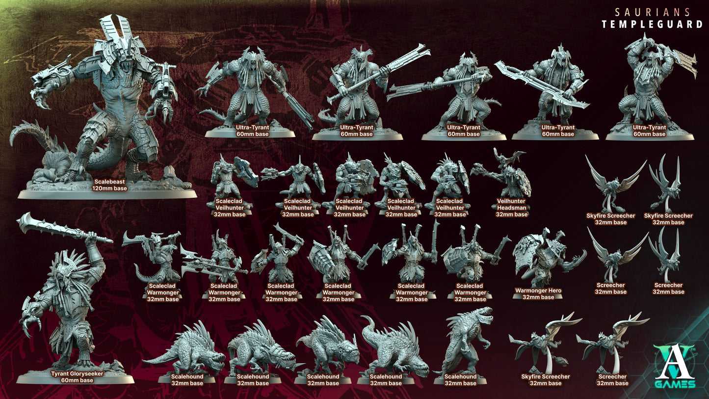 3D Printed Archvillain Games Scalebeast - Saurians Templeguard 28 32mm D&D - 3D Printing Boss