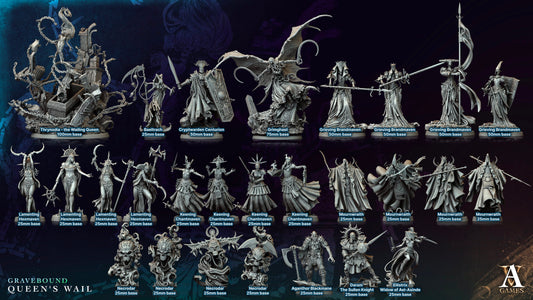 3D Printed Archvillain Games Thrynodia The Wailing Queen Gravebound Queen's Wail 28 32mm D&D - 3D Printing Boss