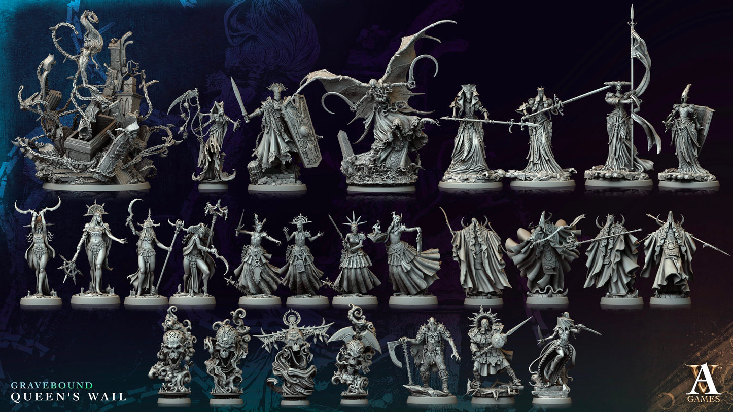3D Printed Archvillain Games Thrynodia The Wailing Queen Gravebound Queen's Wail 28 32mm D&D - 3D Printing Boss