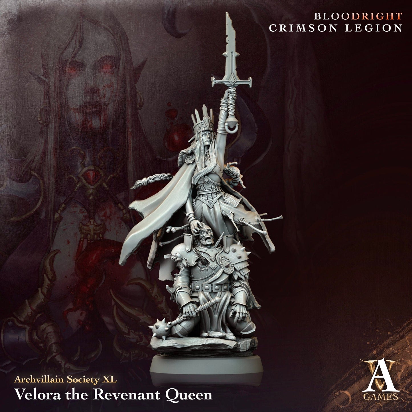 3D Printed Archvillain Games Velora - The Revenant Queen Archvillain Society Vol. XL28 32mm D&D - 3D Printing Boss