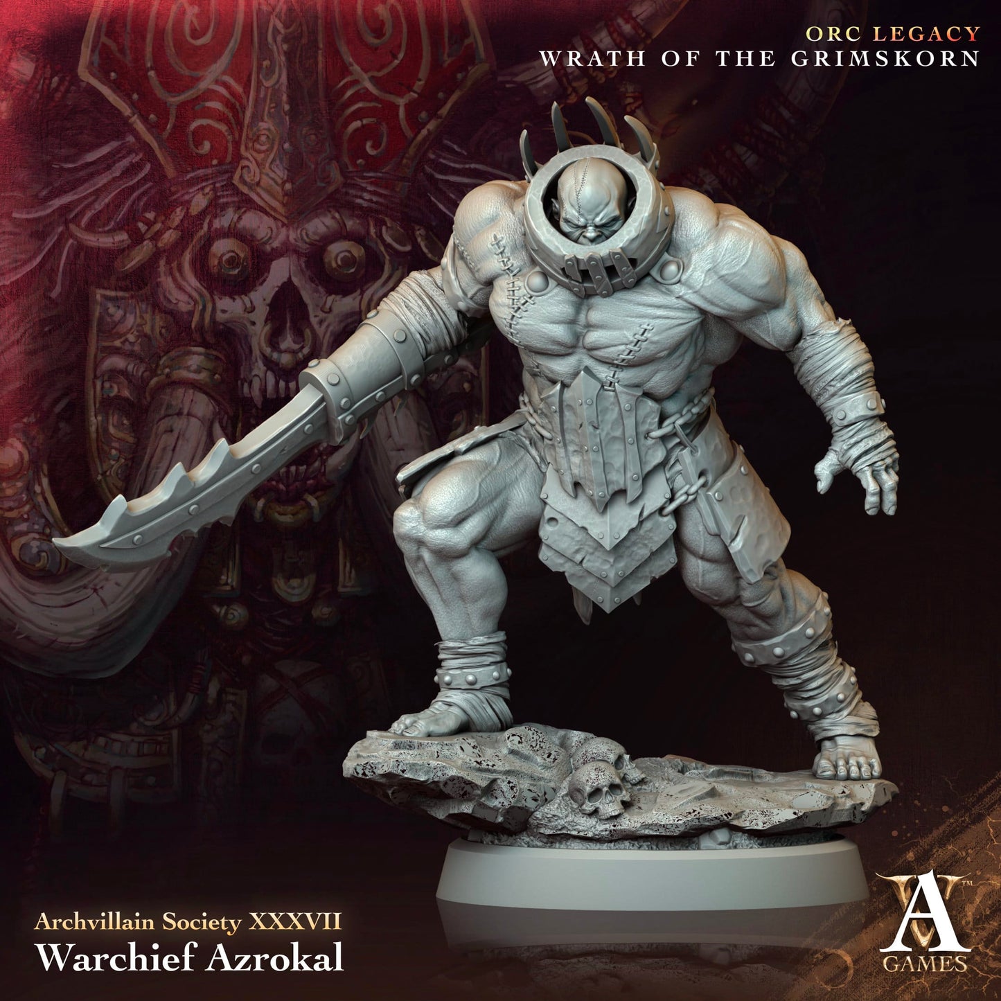 3D Printed Archvillain Games Warchief Azrokal Archvillain Society Vol XXXVII 28 32mm D&D - 3D Printing Boss