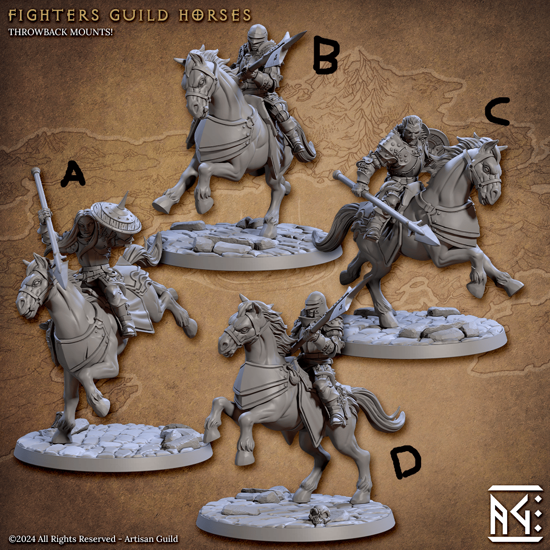 3D Printed Artisan Guild Fighters Guild Horses Vanguard Fighters Set 28mm 32mm - 3D Printing Boss