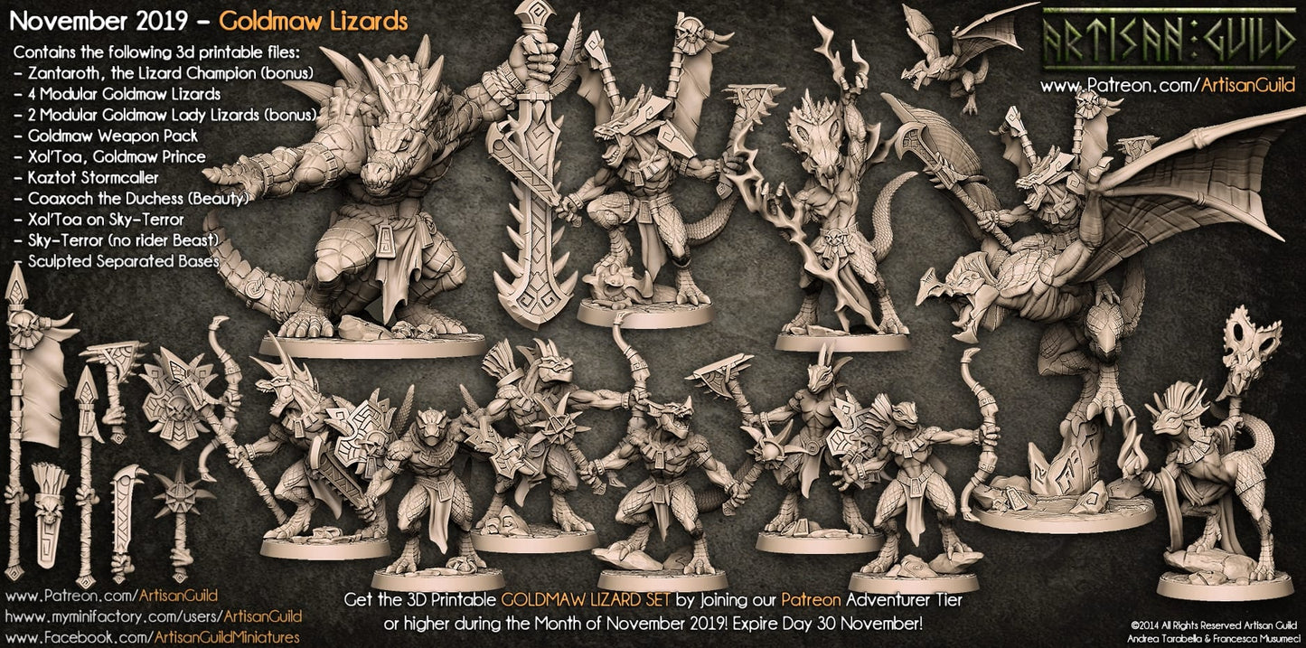 3D Printed Artisan Guild Modular Goldmaw Lizards Goldmaw Lizards Set 28mm 32mm - 3D Printing Boss