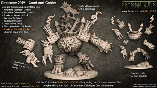 3D Printed Artisan Guild Sparksoot Scrap Golem Sparksoot Goblin Set 28mm 32mm - 3D Printing Boss
