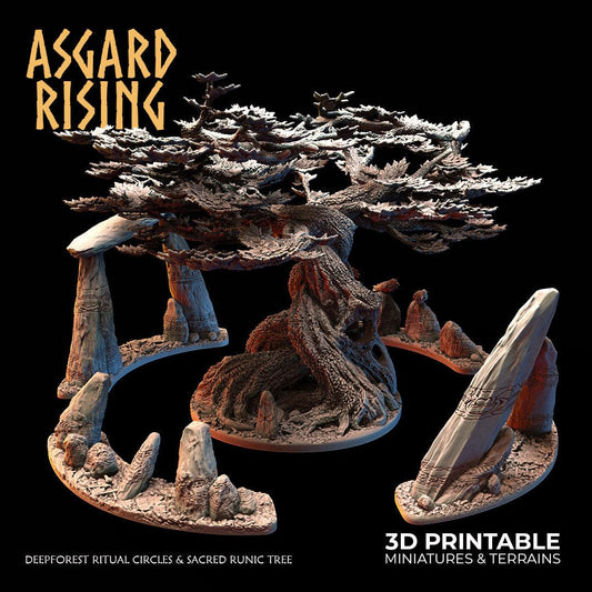 3D Printed Asgard Rising Deepforest Ritual Circles & Sacred Runic Tree - 28 32mm Wargaming DnD - 3D Printing Boss