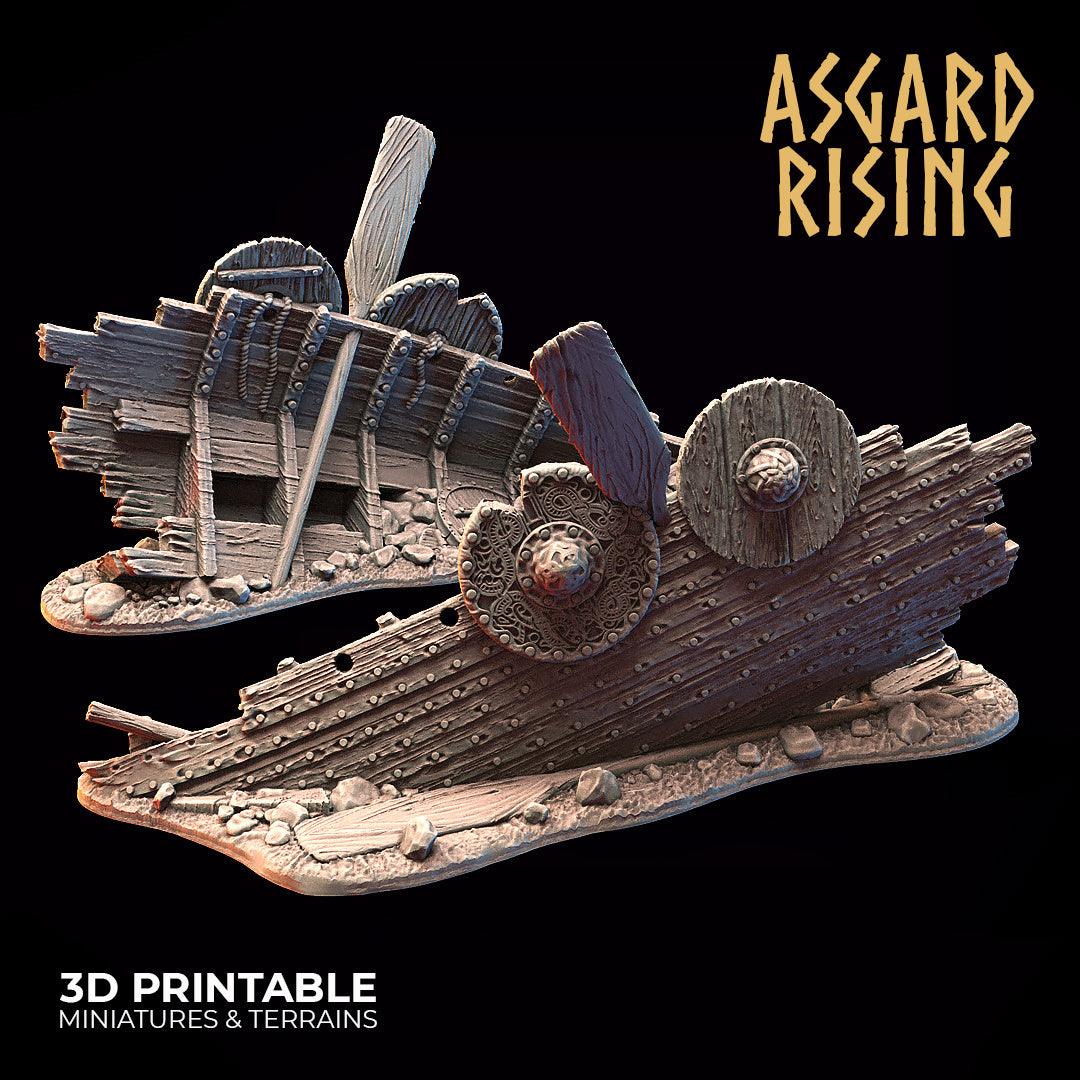 3D Printed Asgard Rising Drakkar Snekkar Ship Wreck Set 28 32 mm Wargaming DnD - 3D Printing Boss