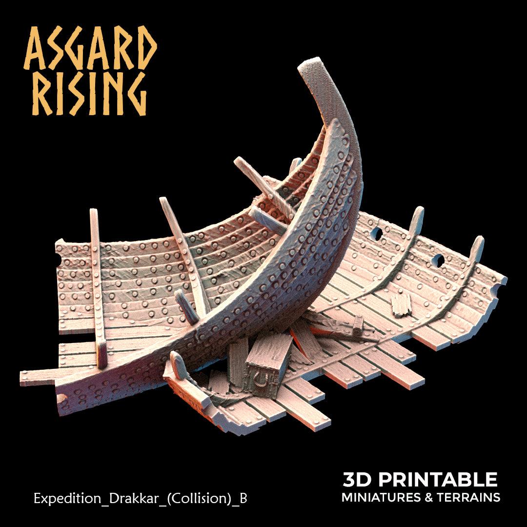 3D Printed Asgard Rising Expedition Drakkar Ship Collision Set 28 32 mm Wargaming DnD - 3D Printing Boss