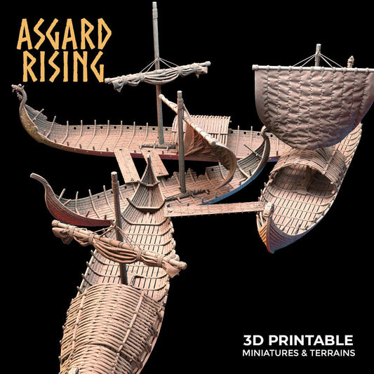 3D Printed Asgard Rising Expedition Drakkars Ship 28 32 mm Wargaming DnD - 3D Printing Boss