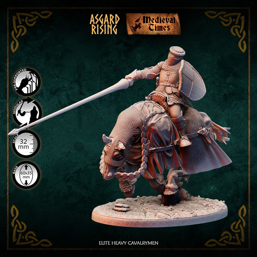 3D Printed Asgard Rising Medieval Elite Heavy Cavalrymen 28 32 mm Wargaming DnD - 3D Printing Boss
