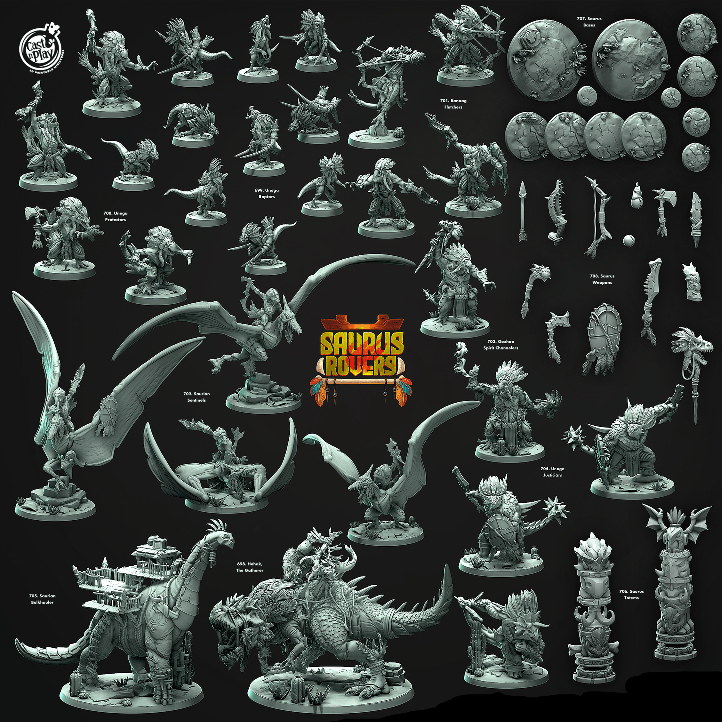 3D Printed Cast n Play Banaag Fletchers Saurus Rovers Set 28mm 32mm D&D - 3D Printing Boss