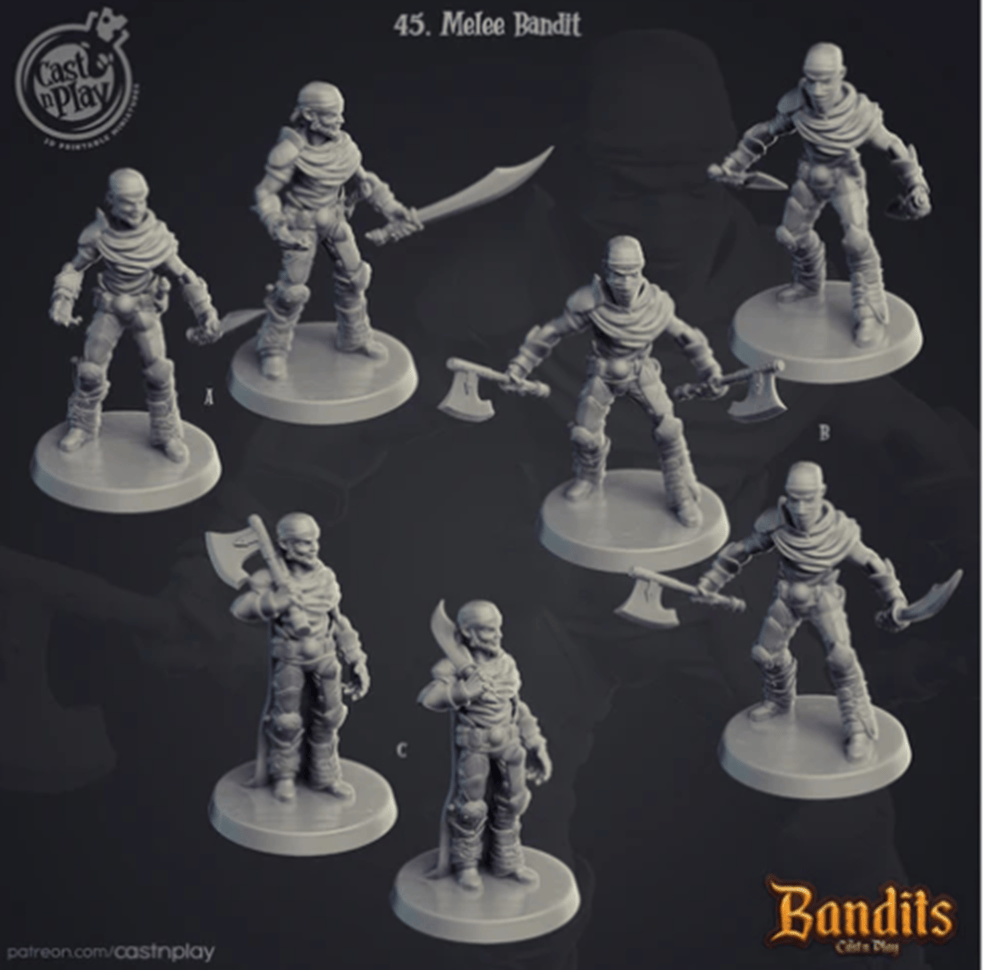 3D Printed Cast n Play Bandits - Melee Bandit Set 28mm 32mm D&D - 3D Printing Boss