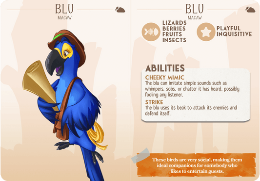 3D Printed Cast n Play Blu - Blue Macaw Parrot Companions 28mm 32mm D&D - 3D Printing Boss
