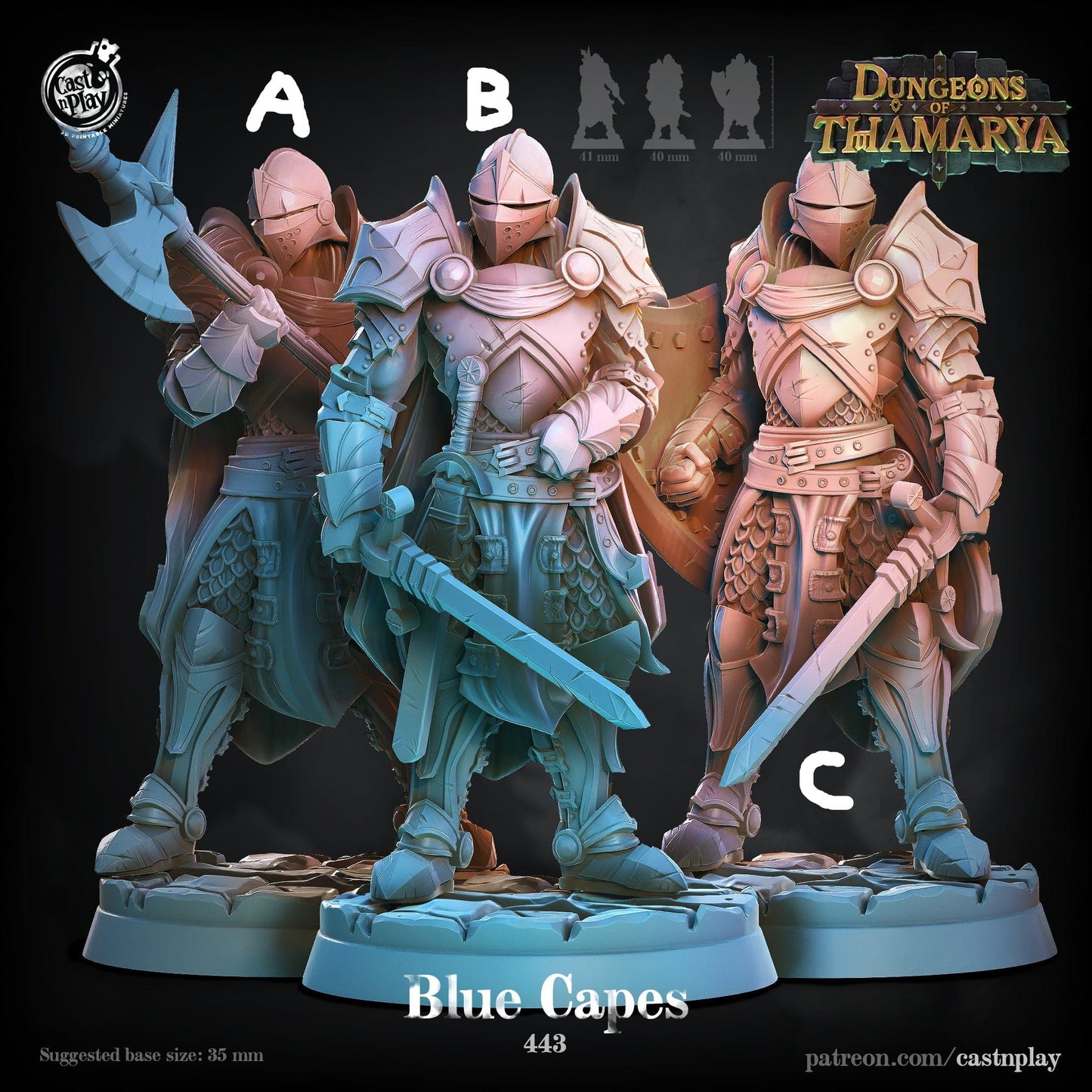 3D Printed Cast n Play Blue Capes Dungeons of Thamarya Set 28mm 32mm D&D - 3D Printing Boss