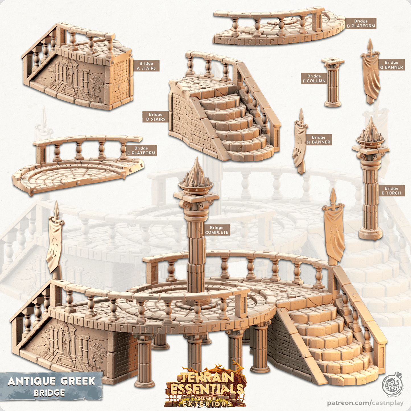 3D Printed Cast n Play Bridge Antique Greek Set 28mm 32mm D&D - 3D Printing Boss