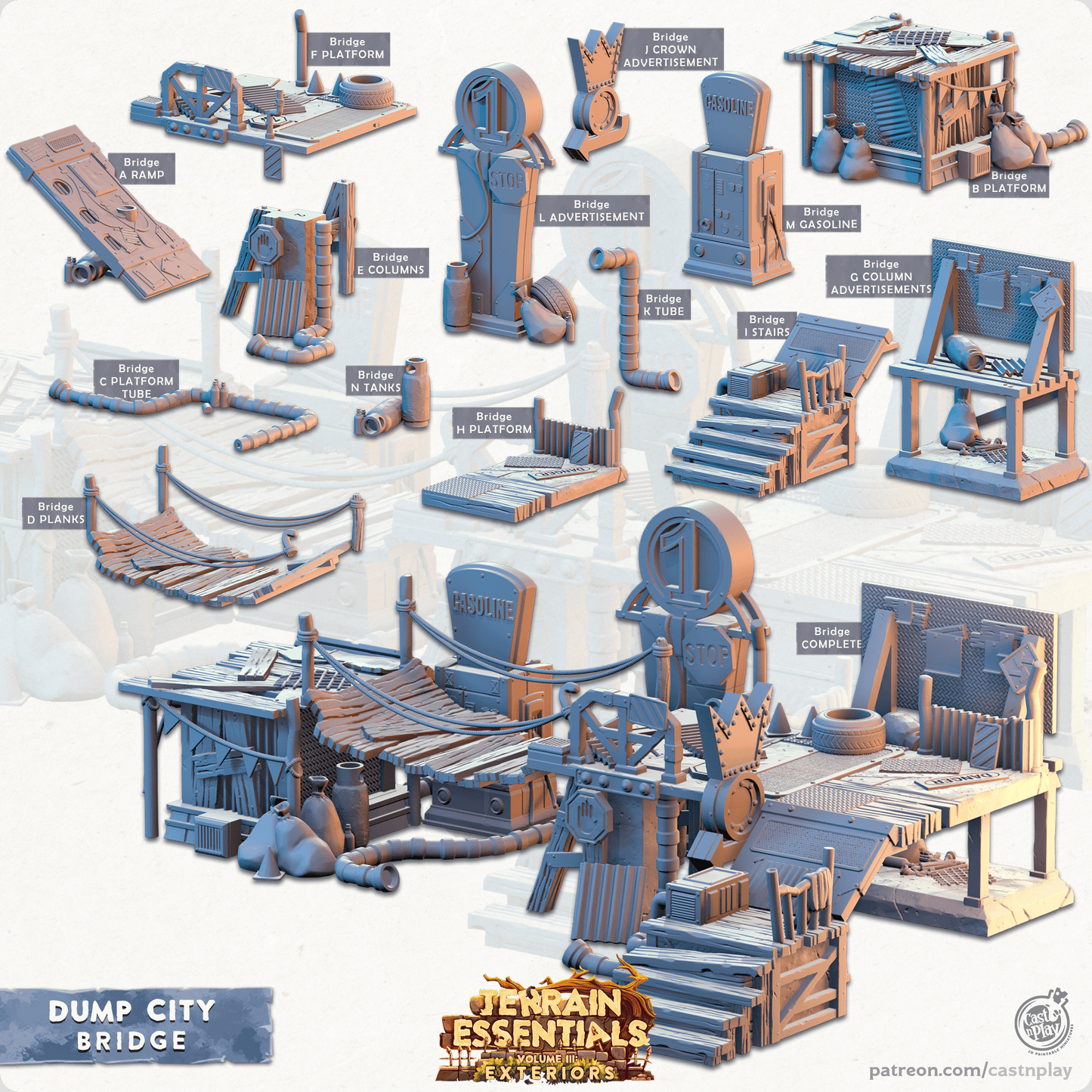 3D Printed Cast n Play Bridge Dump City Set 28mm 32mm D&D - 3D Printing Boss