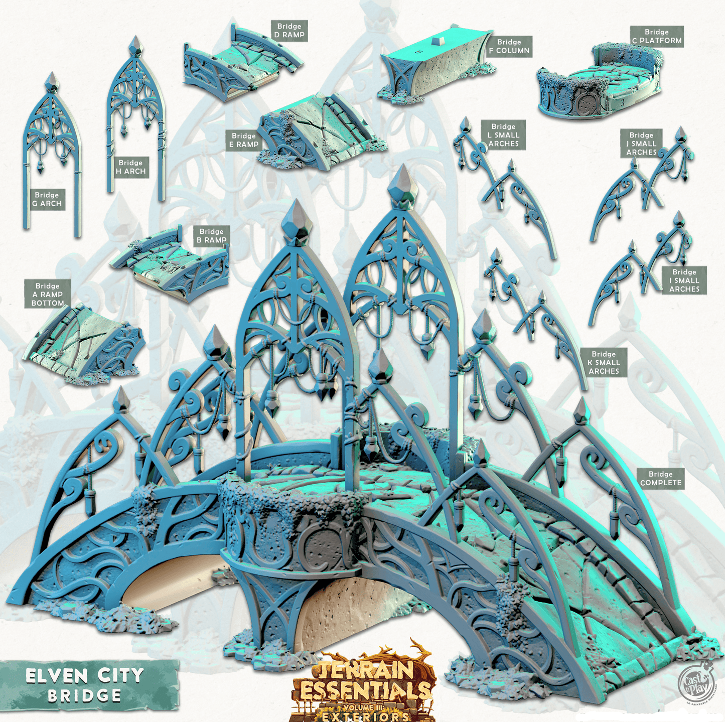 3D Printed Cast n Play Bridge Elven City Set Terrain Essentials Vol III Exteriors 28mm 32mm D&D - 3D Printing Boss