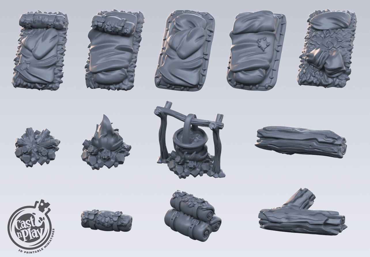 3D Printed Cast n Play - Camp Props 28mm 32mm D&D - 3D Printing Boss