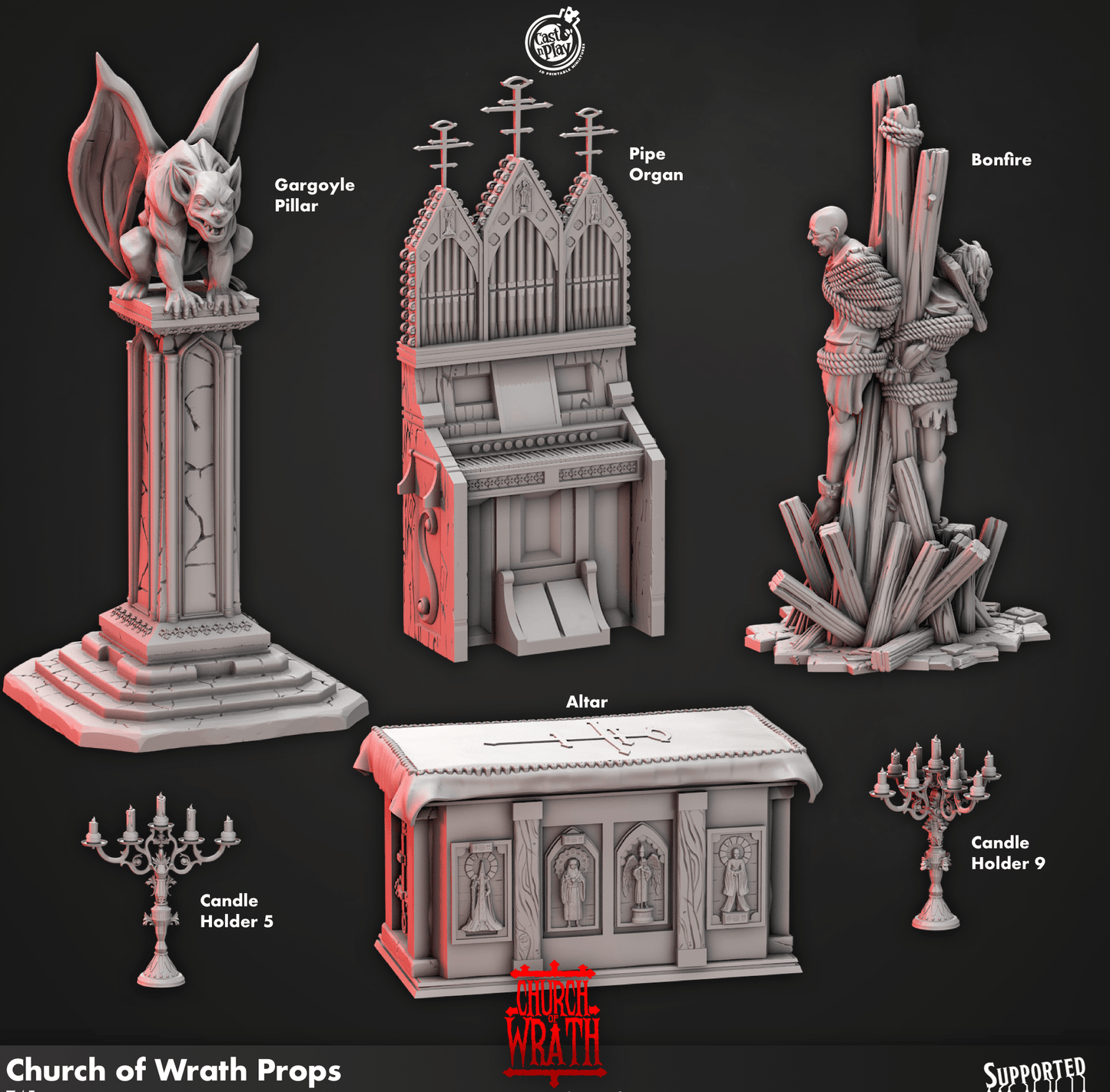 3D Printed Cast n Play Church of Wrath Props Church of Wrath 28mm 32mm D&D - 3D Printing Boss