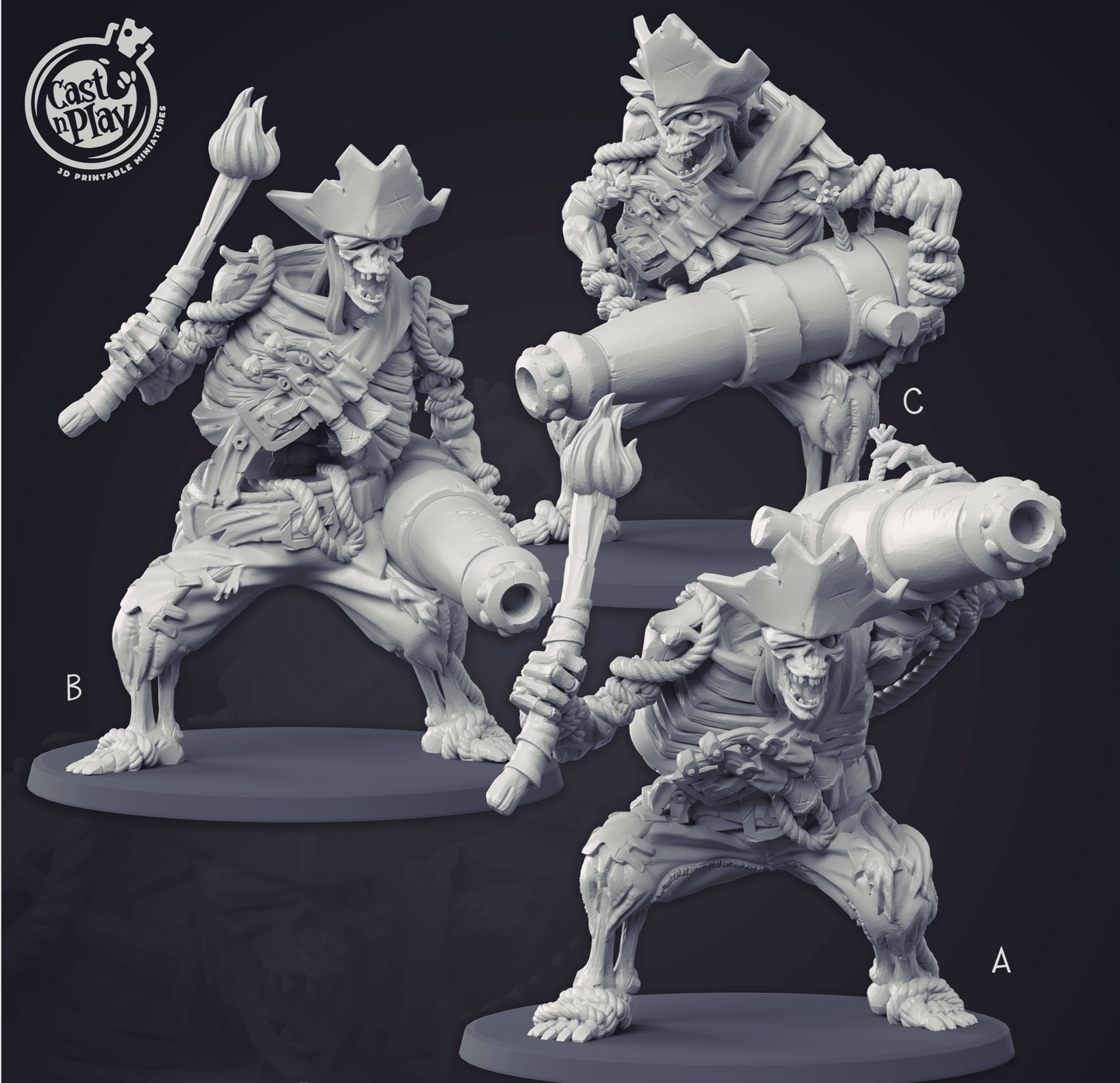 3D Printed Cast n Play - Deadly Canon Skeleton 28mm 32mm D&D - 3D Printing Boss