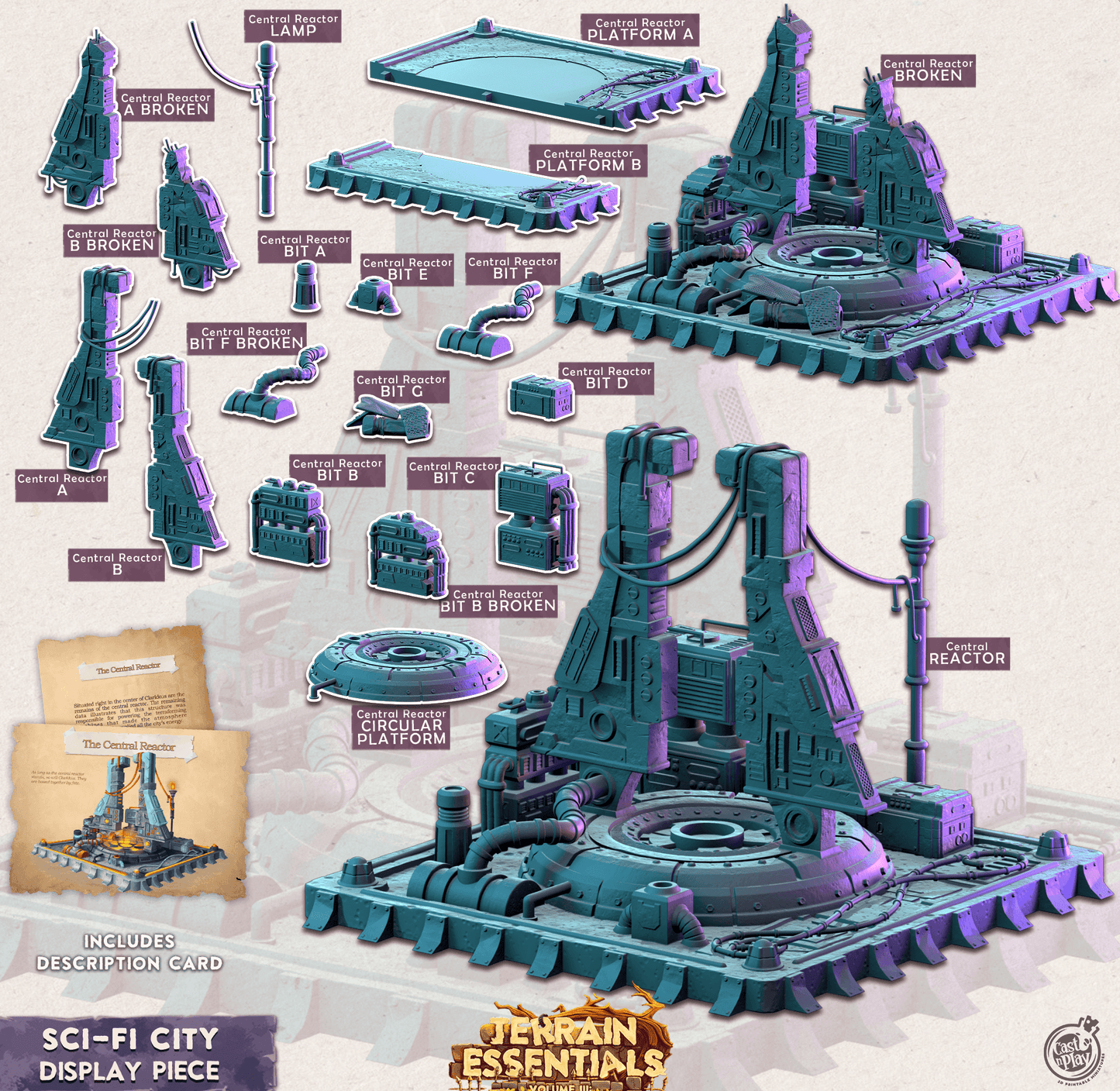 3D Printed Cast n Play Display Central Reactor Sci-Fi City Set Terrain Essentials Vol III Exteriors 28mm 32mm D&D - 3D Printing Boss