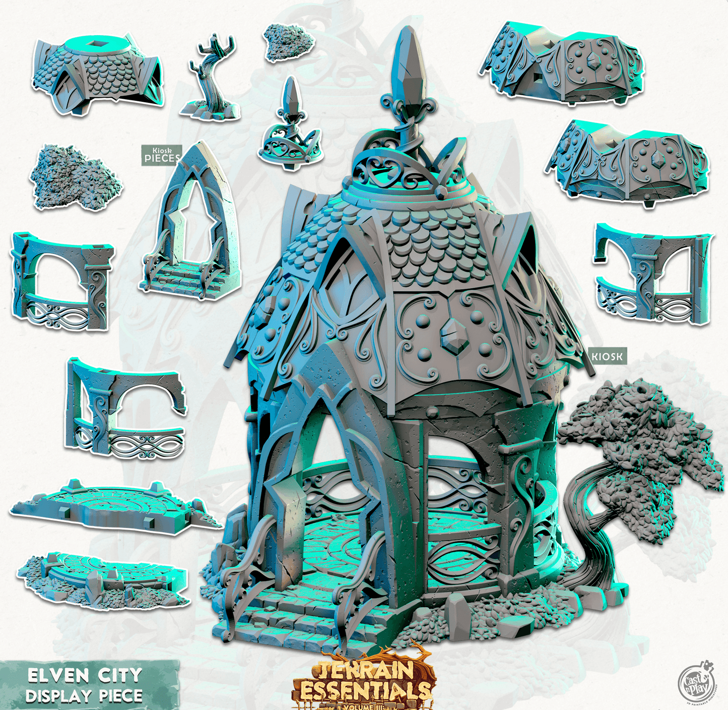 3D Printed Cast n Play Display Kiosk Elven City Set Terrain Essentials Vol III Exteriors 28mm 32mm D&D - 3D Printing Boss