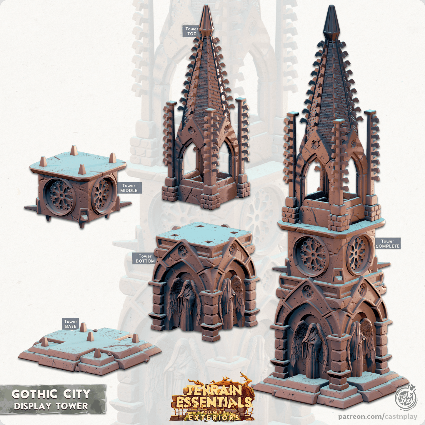 3D Printed Cast n Play Display Tower Gothic City Set 28mm 32mm D&D - 3D Printing Boss