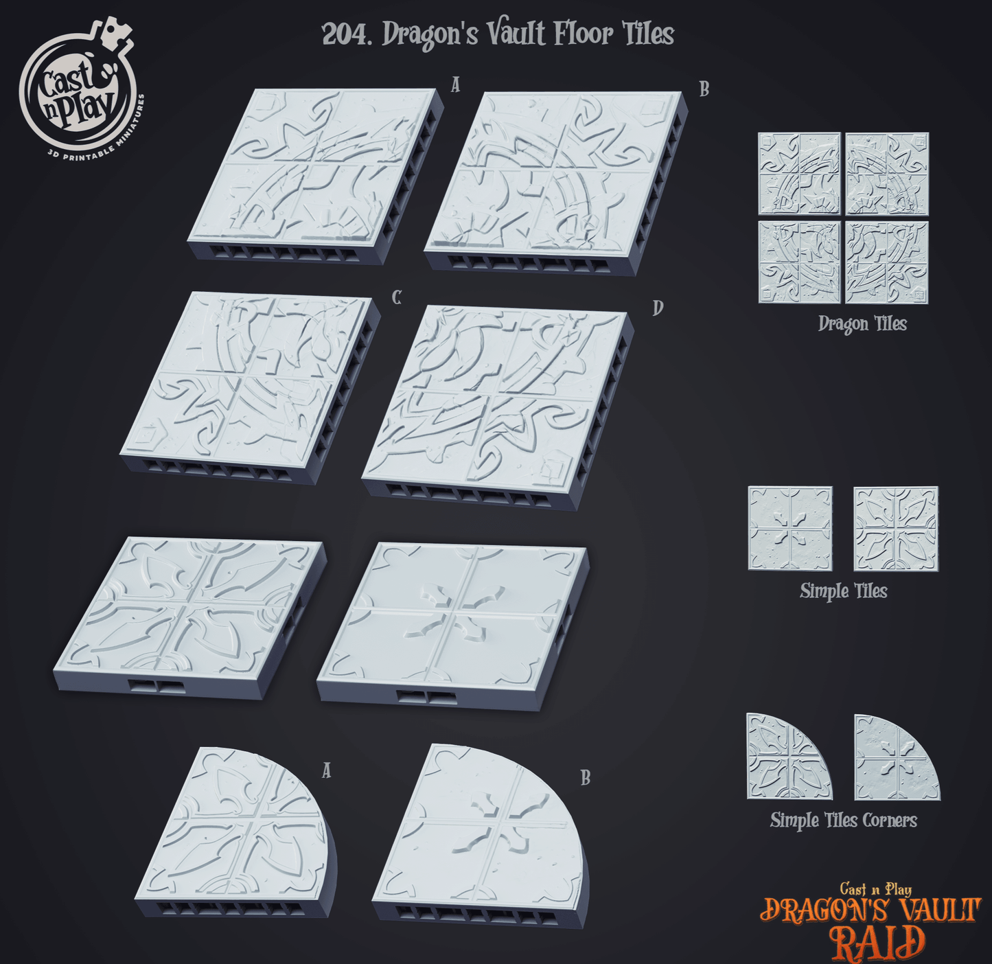 3D Printed Cast n Play Dragon's Vault Floor Tiles Dragon's Hoard 28mm 32mm D&D - 3D Printing Boss
