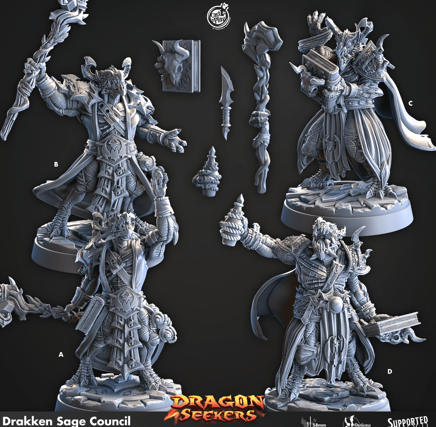 3D Printed Cast n Play Drakken Sage Council Dragon Seekers 28 32mm D&D - 3D Printing Boss