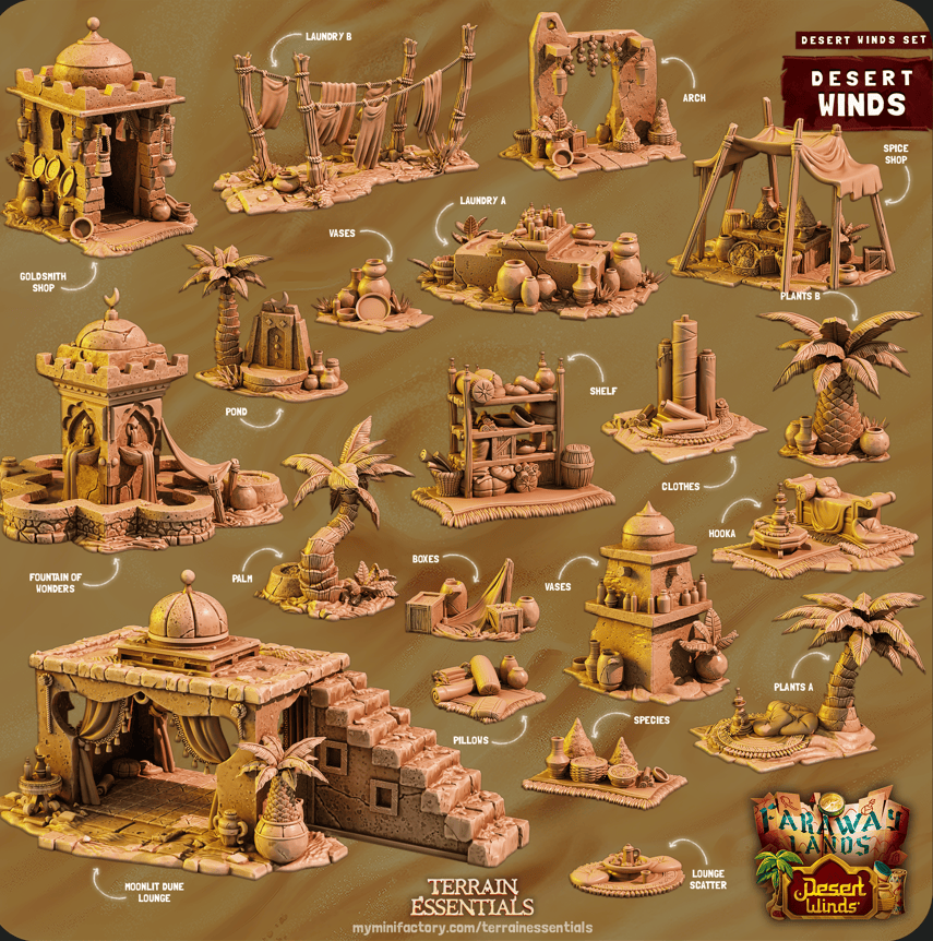 3D Printed Cast n Play Fountain of Wonders Desert Winds Terrain Set 28mm 32mm D&D - 3D Printing Boss