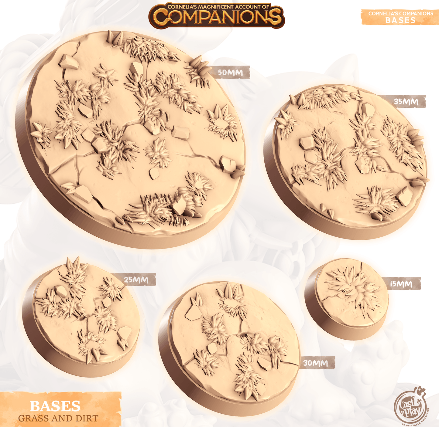 3D Printed Cast n Play Grass and Dirt Bases Companion's Bases - Starter Pack Companions 28mm 32mm D&D - 3D Printing Boss