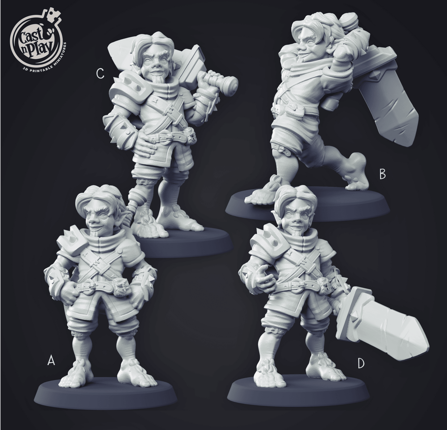 3D Printed Cast n Play - Halfling Fighter Set 28mm 32mm D&D - 3D Printing Boss