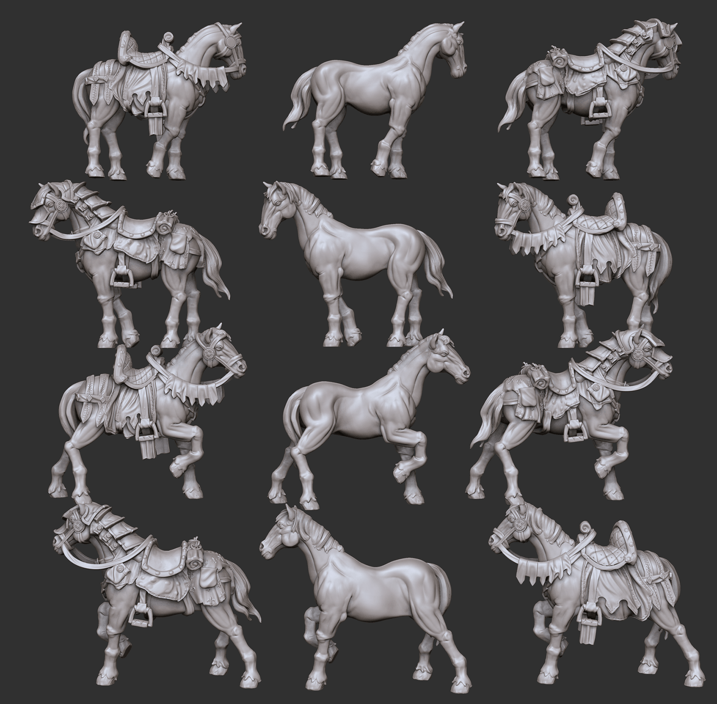 3D Printed Cast n Play Horses Set Townsfolk 28mm 32mm D&D - 3D Printing Boss