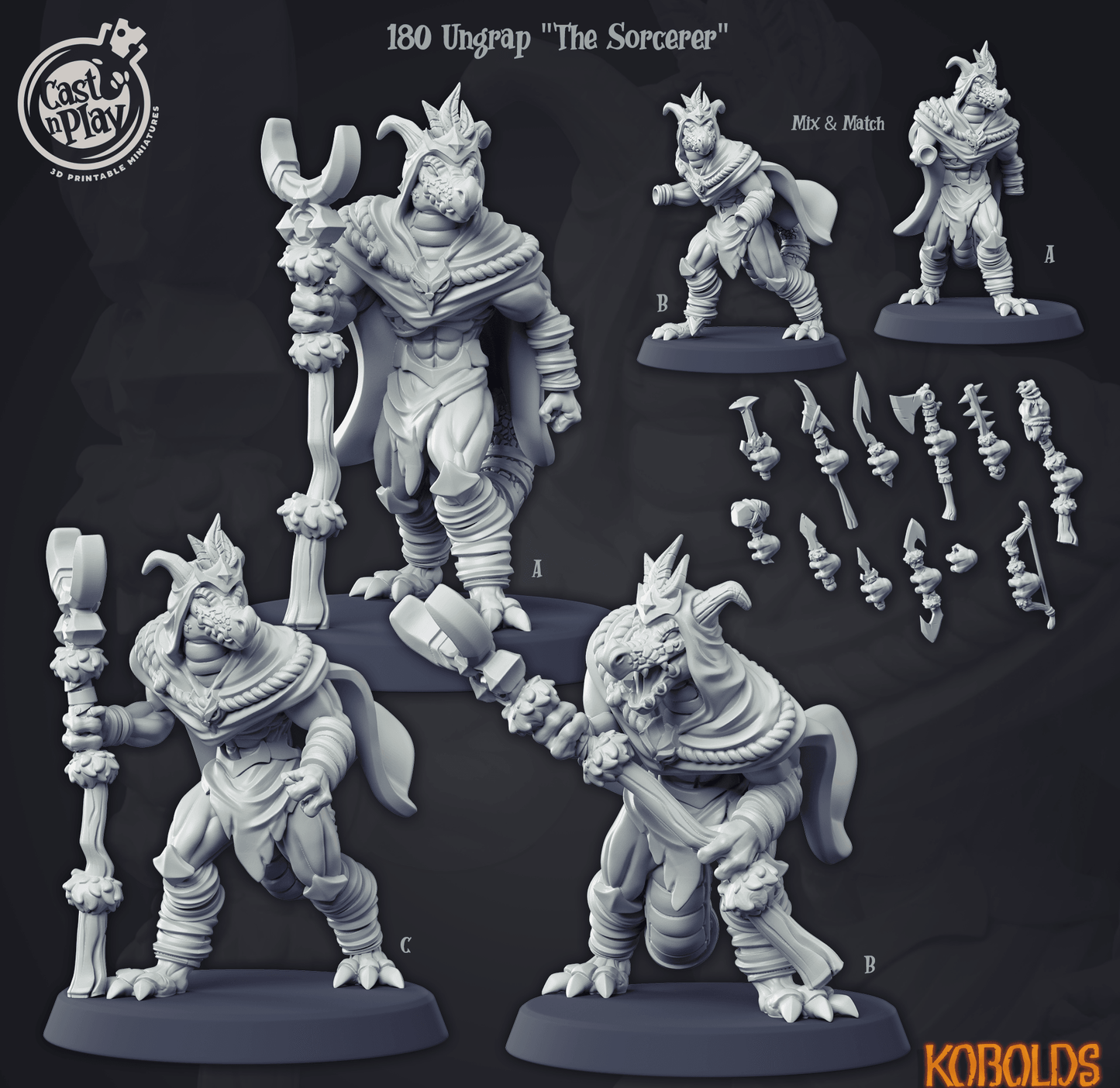 3D Printed Cast n Play Kobolds Collection - Ugrap The Sorcerer 28mm 32mm D&D - 3D Printing Boss