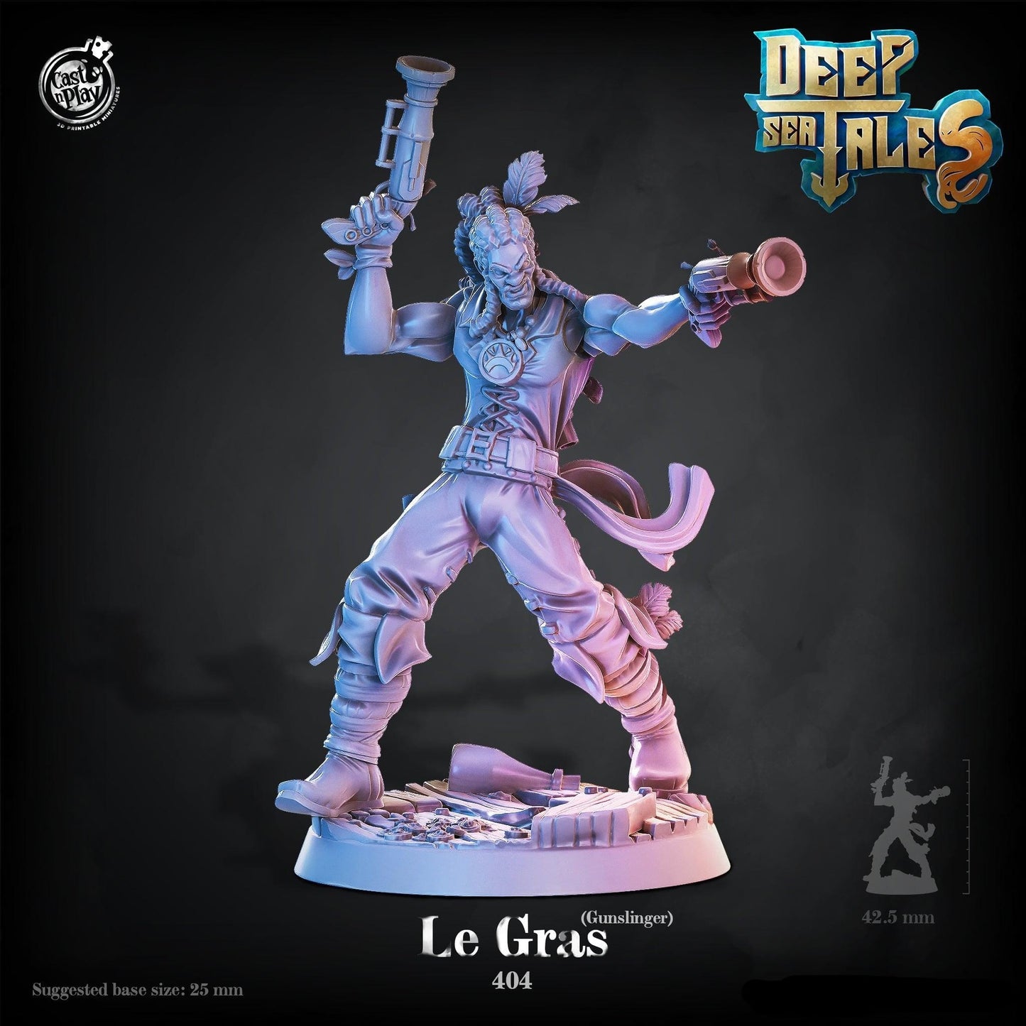 3D Printed Cast n Play Le Gras Gunslinger Deep Sea Tales 28mm 32mm D&D - 3D Printing Boss