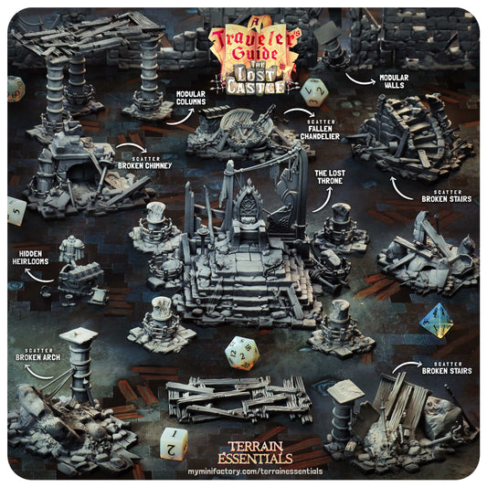 3D Printed Cast n Play Lost Throne The Lost Castle Terrain Set 28mm 32mm D&D - 3D Printing Boss