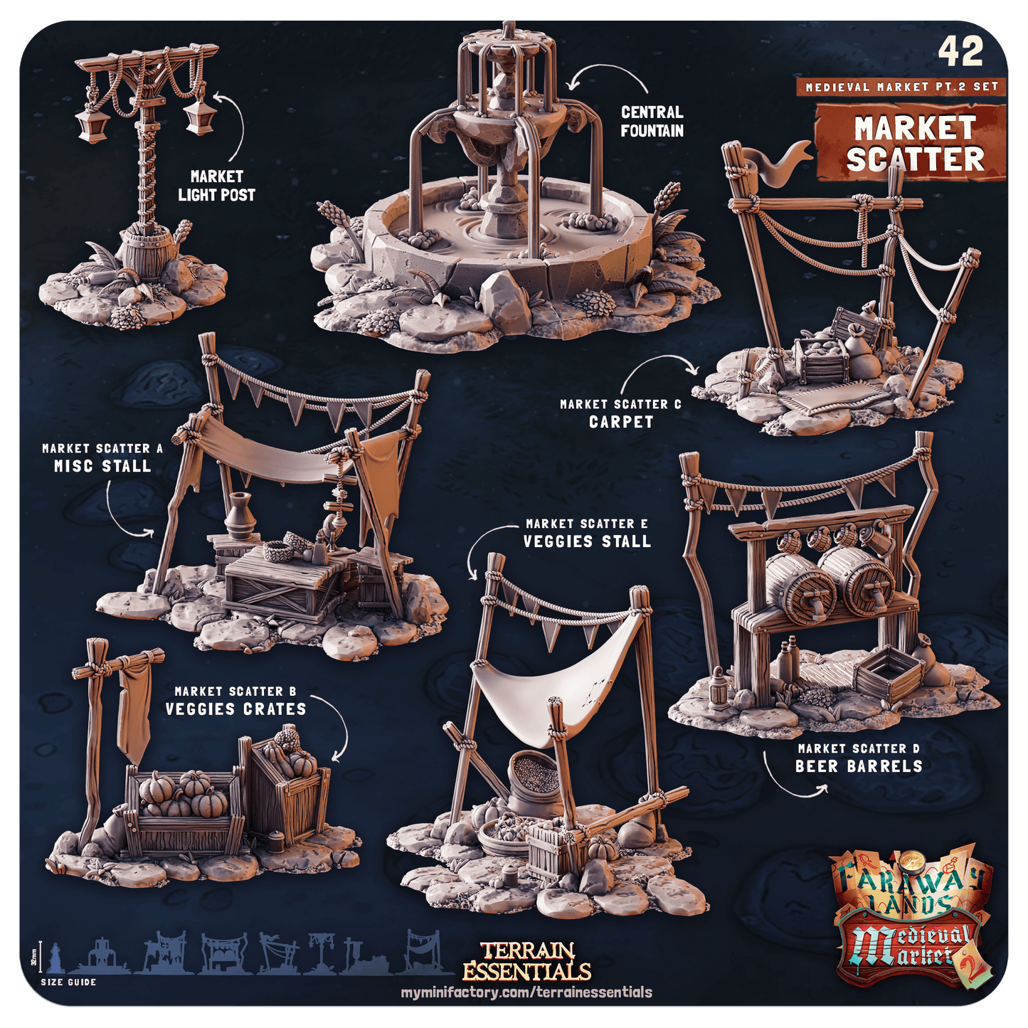3D Printed Cast n Play Medieval Market 2 Terrain Set 28mm 32mm D&D - 3D Printing Boss