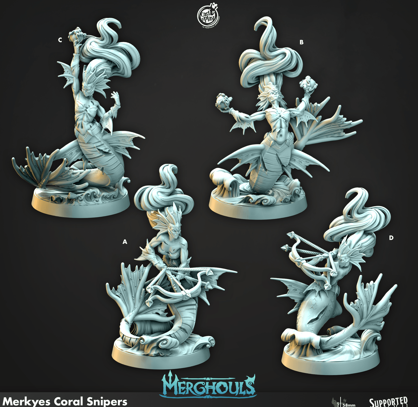 3D Printed Cast n Play Merghouls Merkyes Coral Snipers 28mm 32mm D&D - 3D Printing Boss