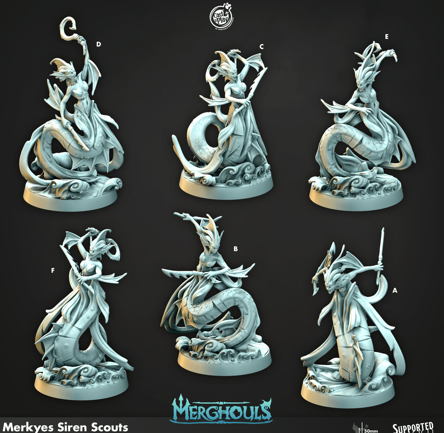 3D Printed Cast n Play Merghouls Merkyes Siren Scouts 28mm 32mm D&D - 3D Printing Boss