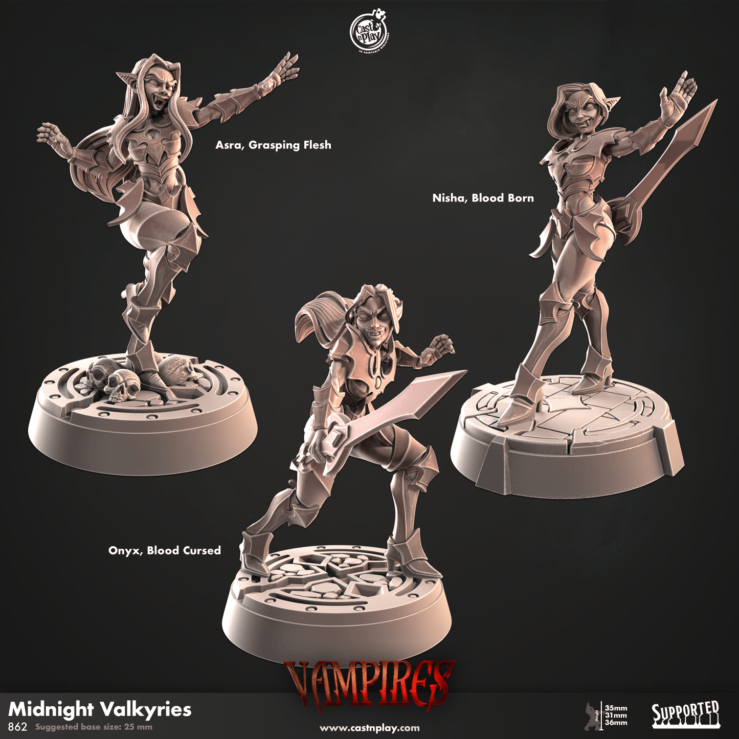 3D Printed Cast n Play Midnight Valkyries Vampires Set 28mm 32mm D&D - 3D Printing Boss